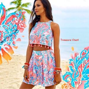 LILLY PULITZER Selina Set Crop Top/Skirt in Pink Sun Ray Summer Siren Size 2